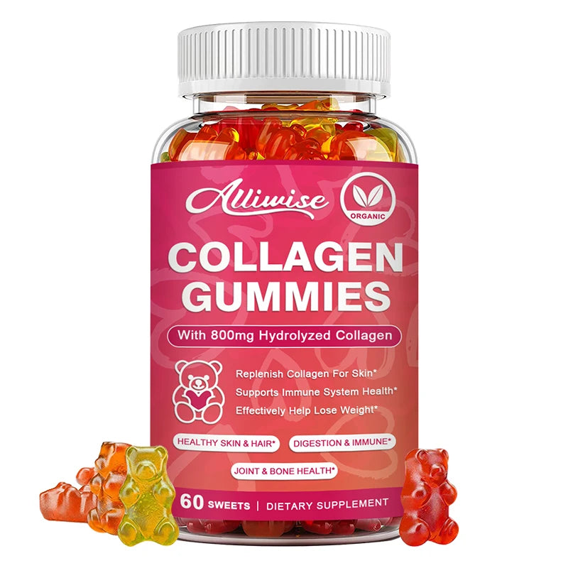 Alliwise Collagen Gummies with Biotin for Hair Growth Skin Care Brighten Skin & Skin Hydrolyzed Helps Nail Bone Joint ﻿