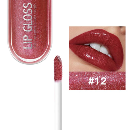 USHAS 12 Colors Glitter Lip Gloss Long Lasting Diamond Pearlescent Metallic Liquid Lipstick Moisturizing Lip Glaze Cosmetics