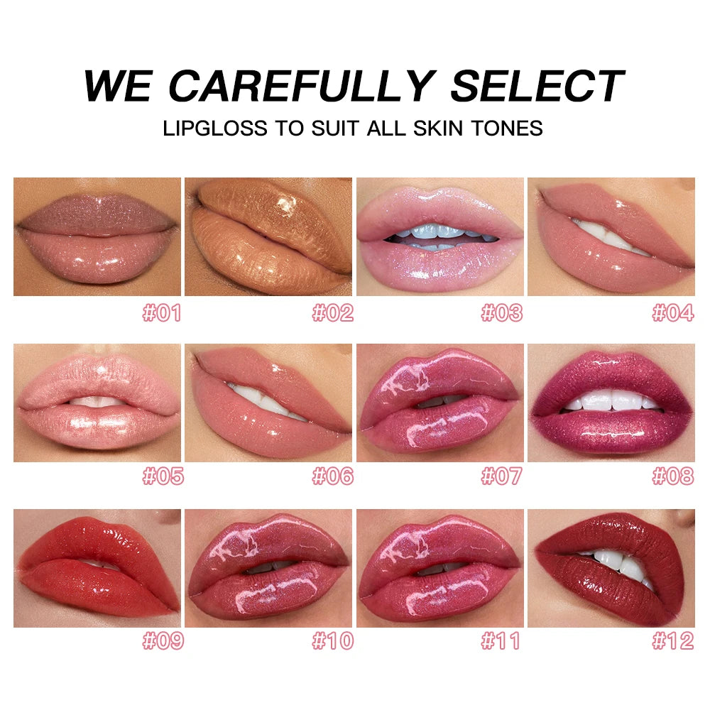 USHAS 12 Colors Glitter Lip Gloss Long Lasting Diamond Pearlescent Metallic Liquid Lipstick Moisturizing Lip Glaze Cosmetics