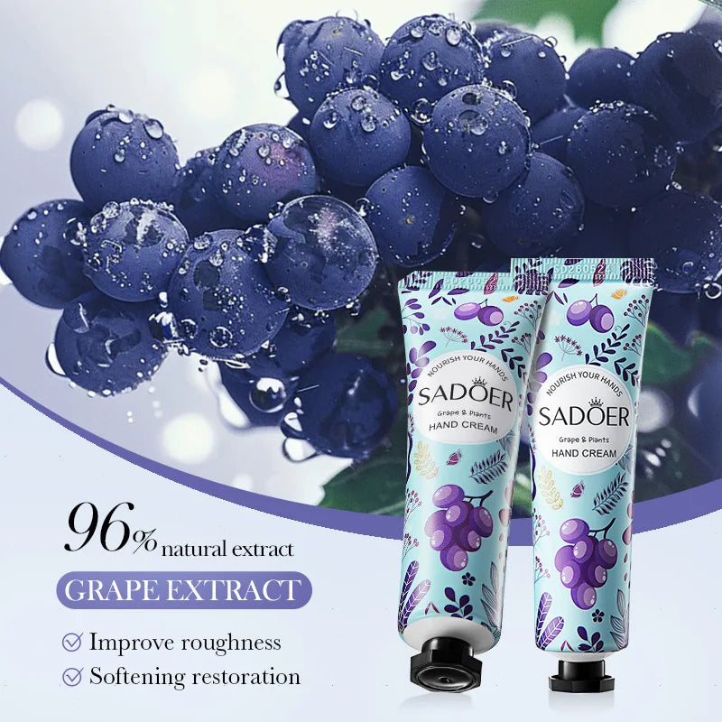 1/2pcs SADOER Grape Hand Cream Anti-Drying Crack Moisturizing Brightening Repairing Hand Creams For Hands Skin Care